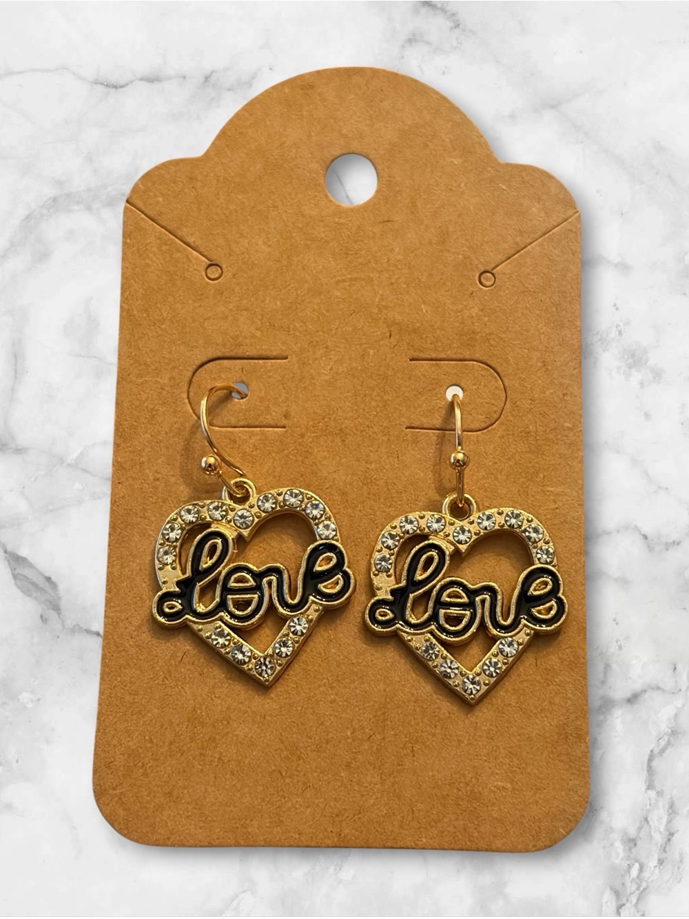Gold Heart 'Love' Dangle Earrings - Gold Tone